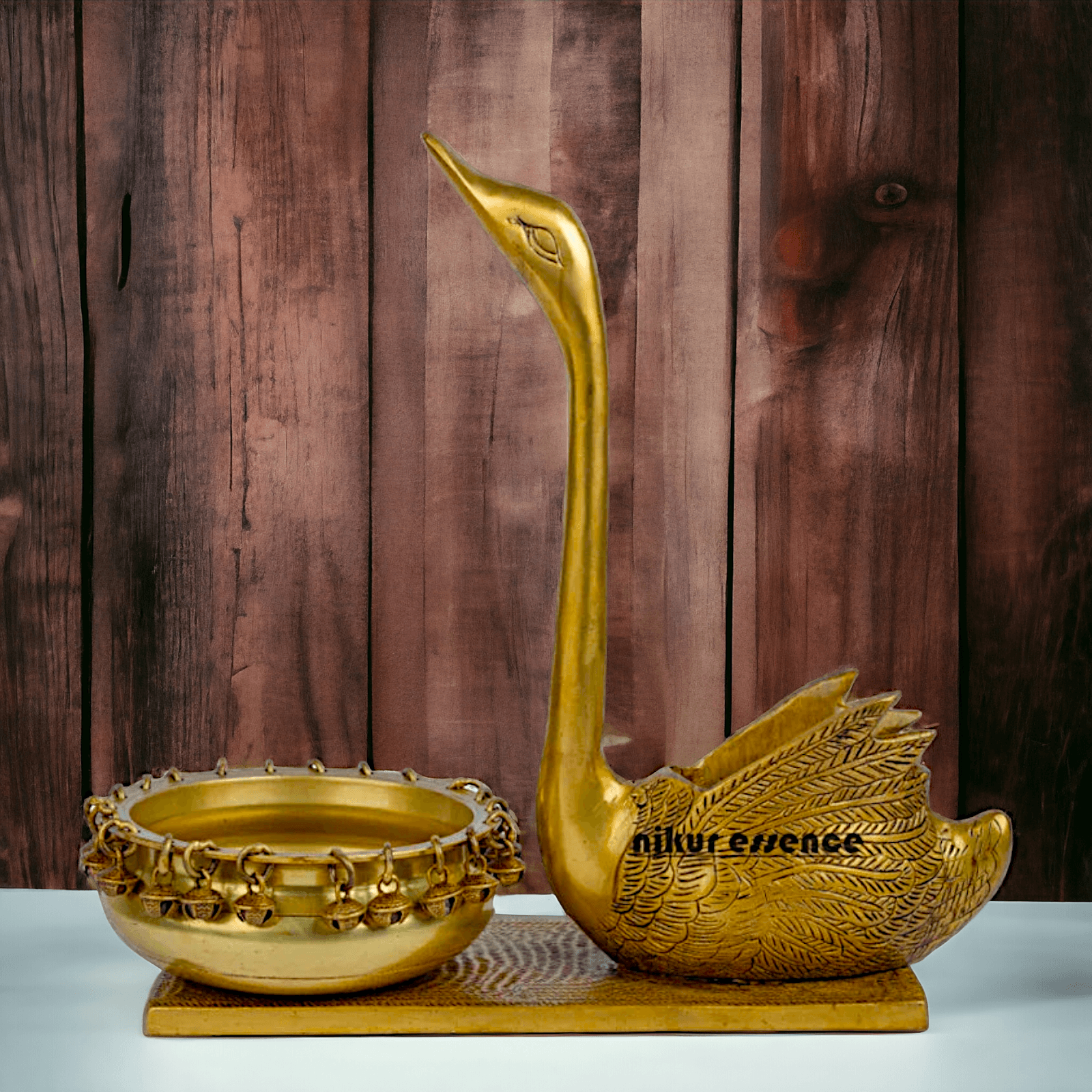 Swan Urli Bowl with Ethnic Design - 35 cm Traditional Uruli Pot for Home Décor and Decorative Water Feature Nikuressence