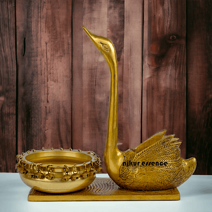 Swan Urli Bowl with Ethnic Design - 35 cm Traditional Uruli Pot for Home Décor and Decorative Water Feature Nikuressence