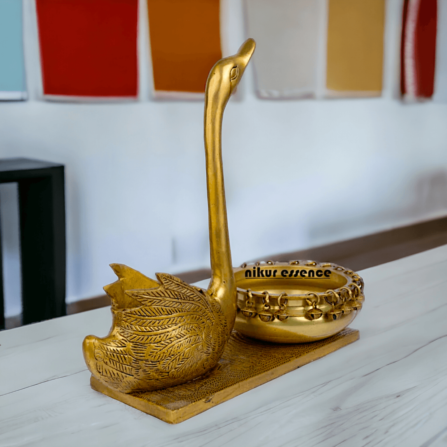 Swan Urli Bowl with Ethnic Design - 35 cm Traditional Uruli Pot for Home Décor and Decorative Water Feature Nikuressence