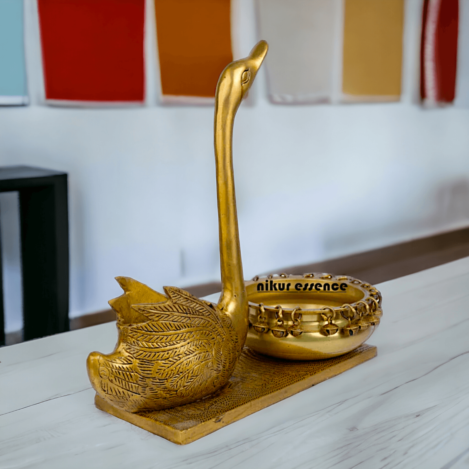 Swan Urli Bowl with Ethnic Design - 35 cm Traditional Uruli Pot for Home Décor and Decorative Water Feature Nikuressence