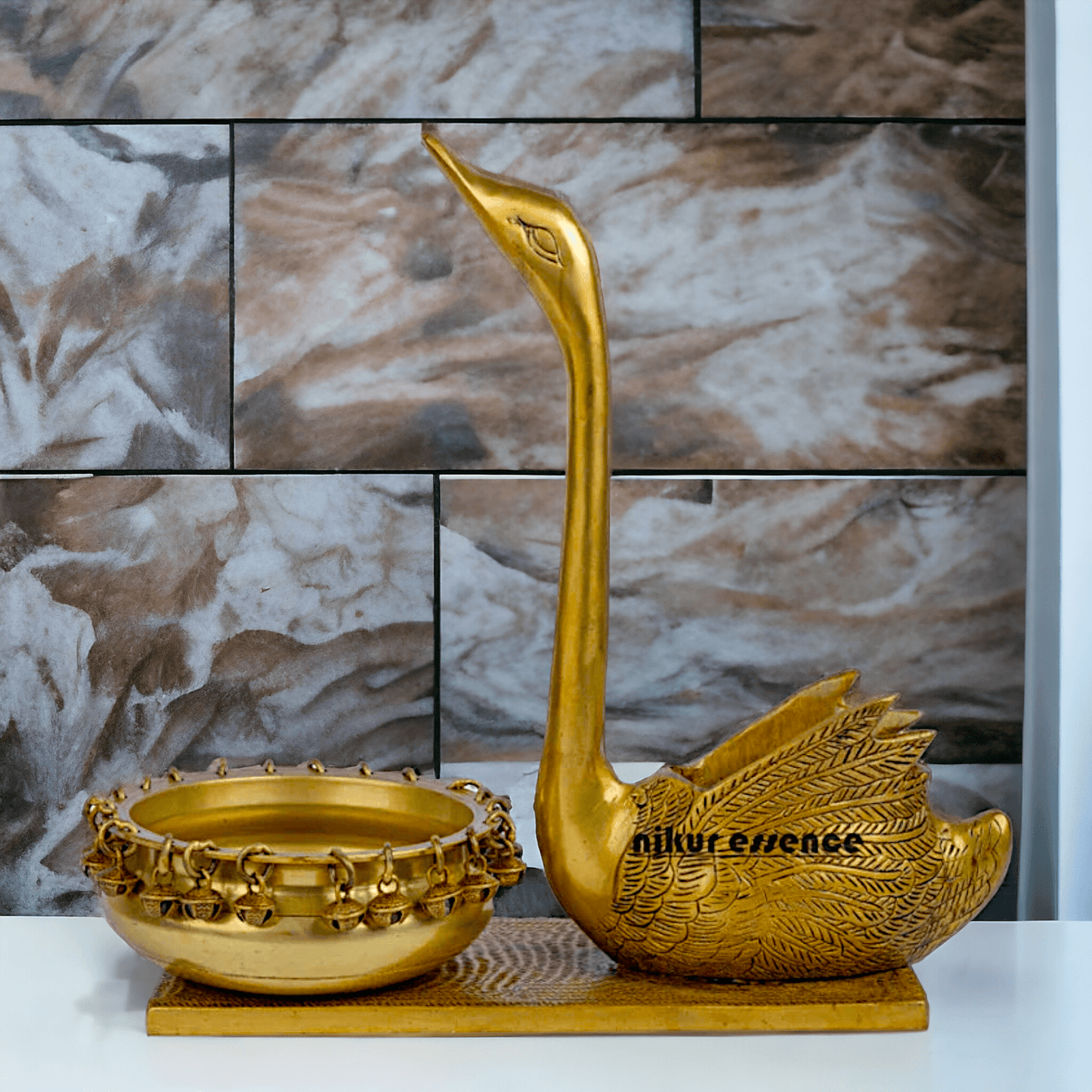 Swan Urli Bowl with Ethnic Design - 35 cm Traditional Uruli Pot for Home Décor and Decorative Water Feature Nikuressence