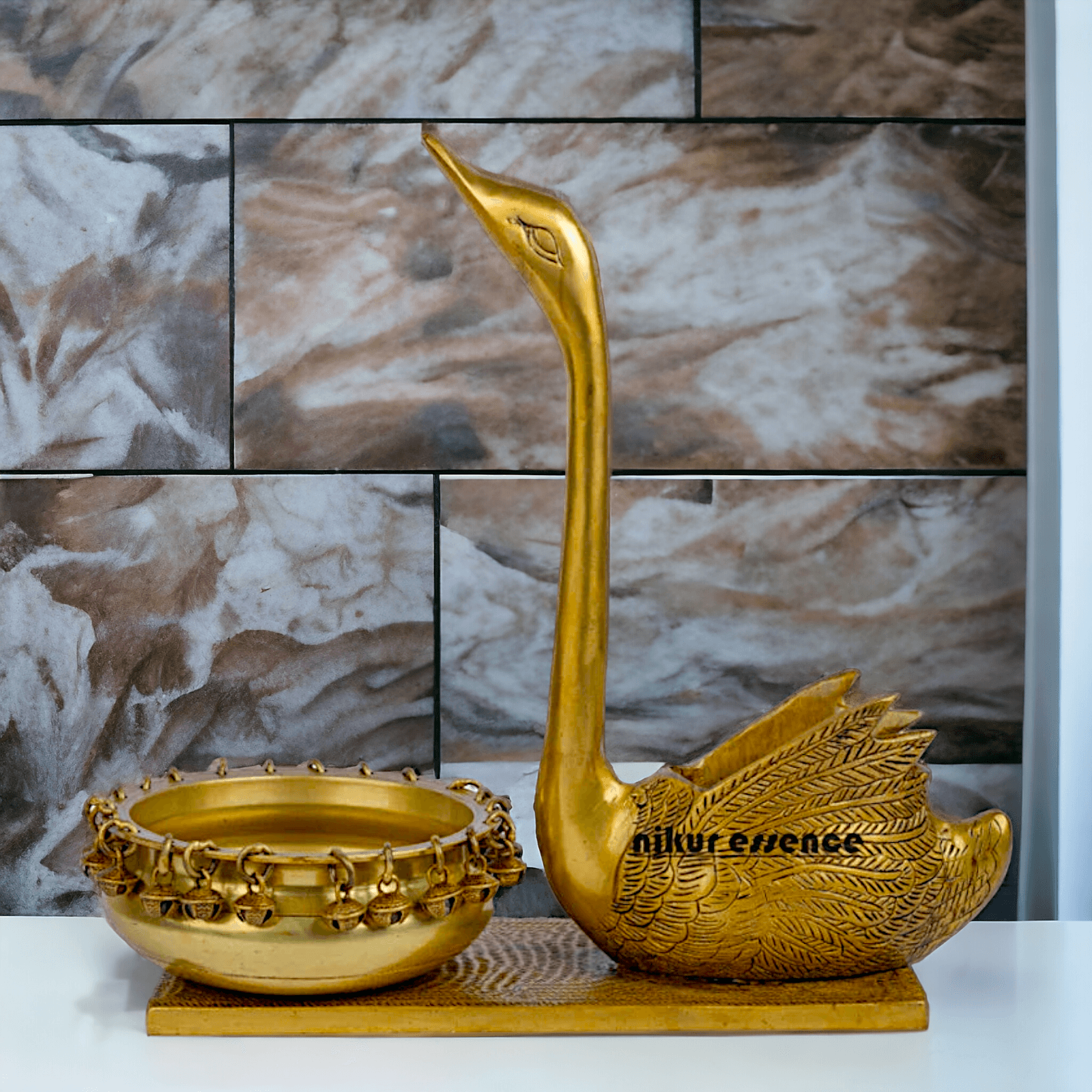 Swan Urli Bowl with Ethnic Design - 35 cm Traditional Uruli Pot for Home Décor and Decorative Water Feature Nikuressence