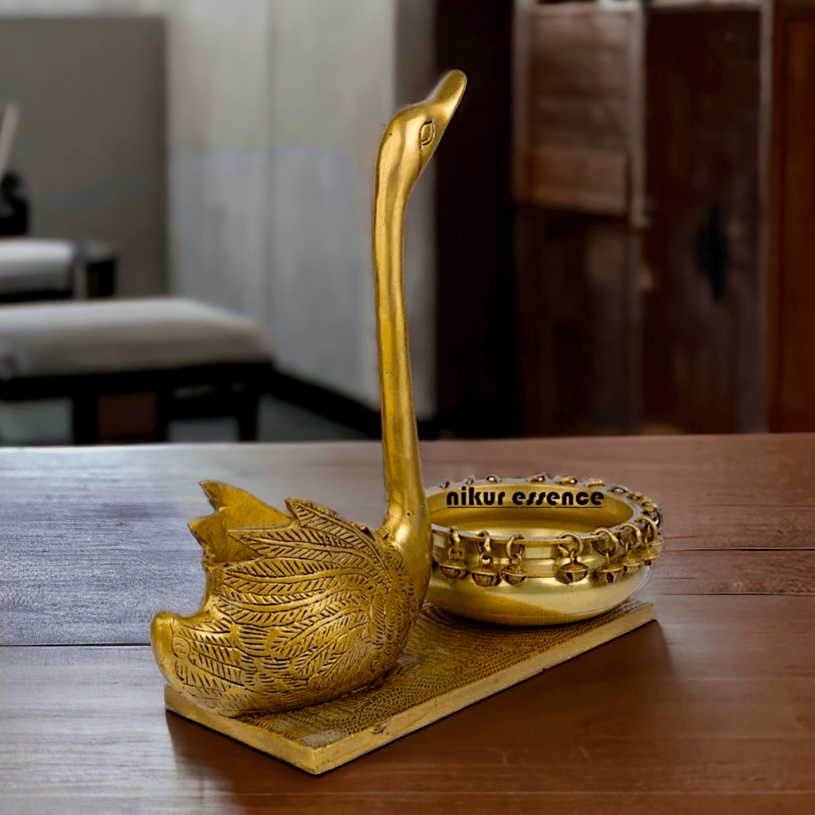 Swan Urli Bowl with Ethnic Design - 35 cm Traditional Uruli Pot for Home Décor and Decorative Water Feature Nikuressence