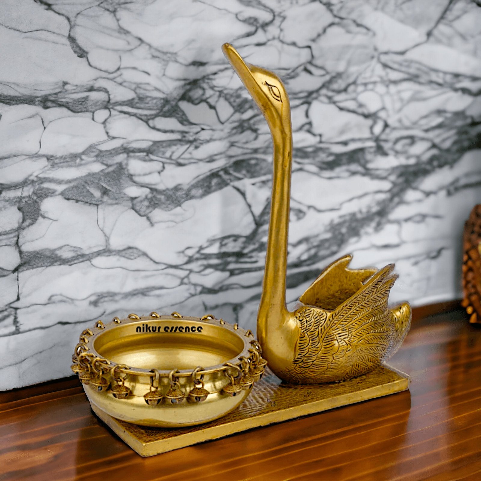 Swan Urli Bowl with Ethnic Design - 35 cm Traditional Uruli Pot for Home Décor and Decorative Water Feature Nikuressence