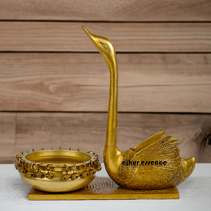 Swan Urli Bowl with Ethnic Design - 35 cm Traditional Uruli Pot for Home Décor and Decorative Water Feature Nikuressence