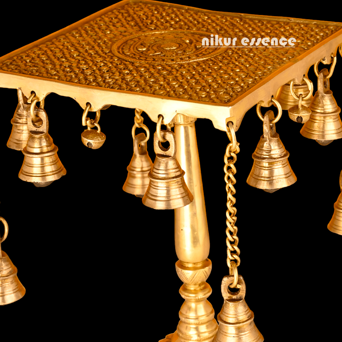 Buy Table stand in Brass with Intricately Designed Hanging Bells - Traditional Indian Home Décor Accent Piece Nikuressence