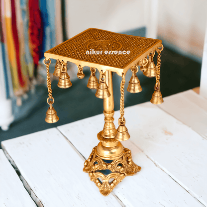 Buy Table stand in Brass with Intricately Designed Hanging Bells - Traditional Indian Home Décor Accent Piece Nikuressence