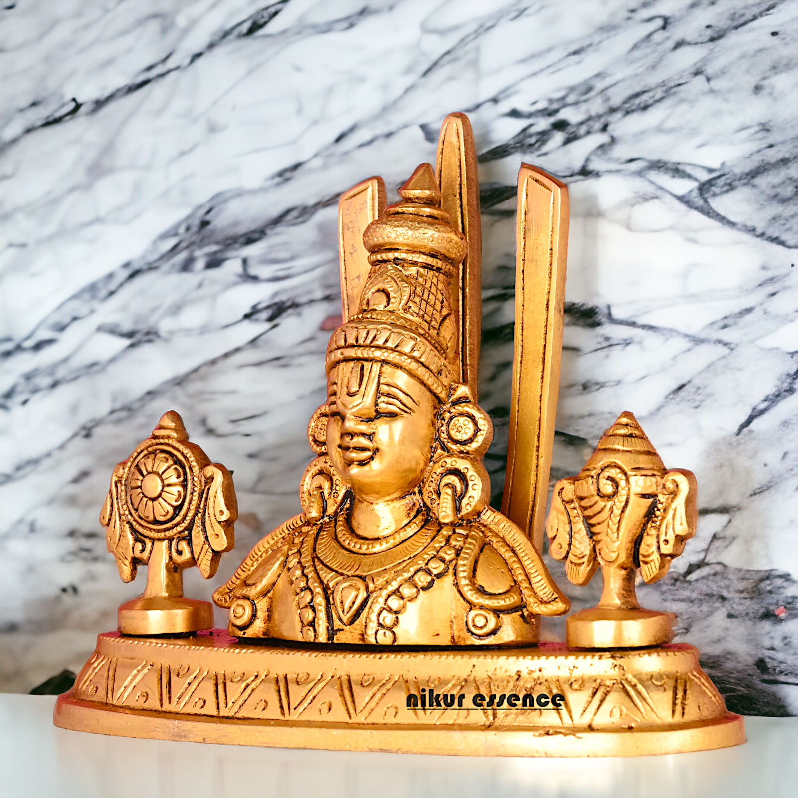 Pure Brass Tirupati Balaji Idol by Nikur Essence - 7 inch Nikuressence