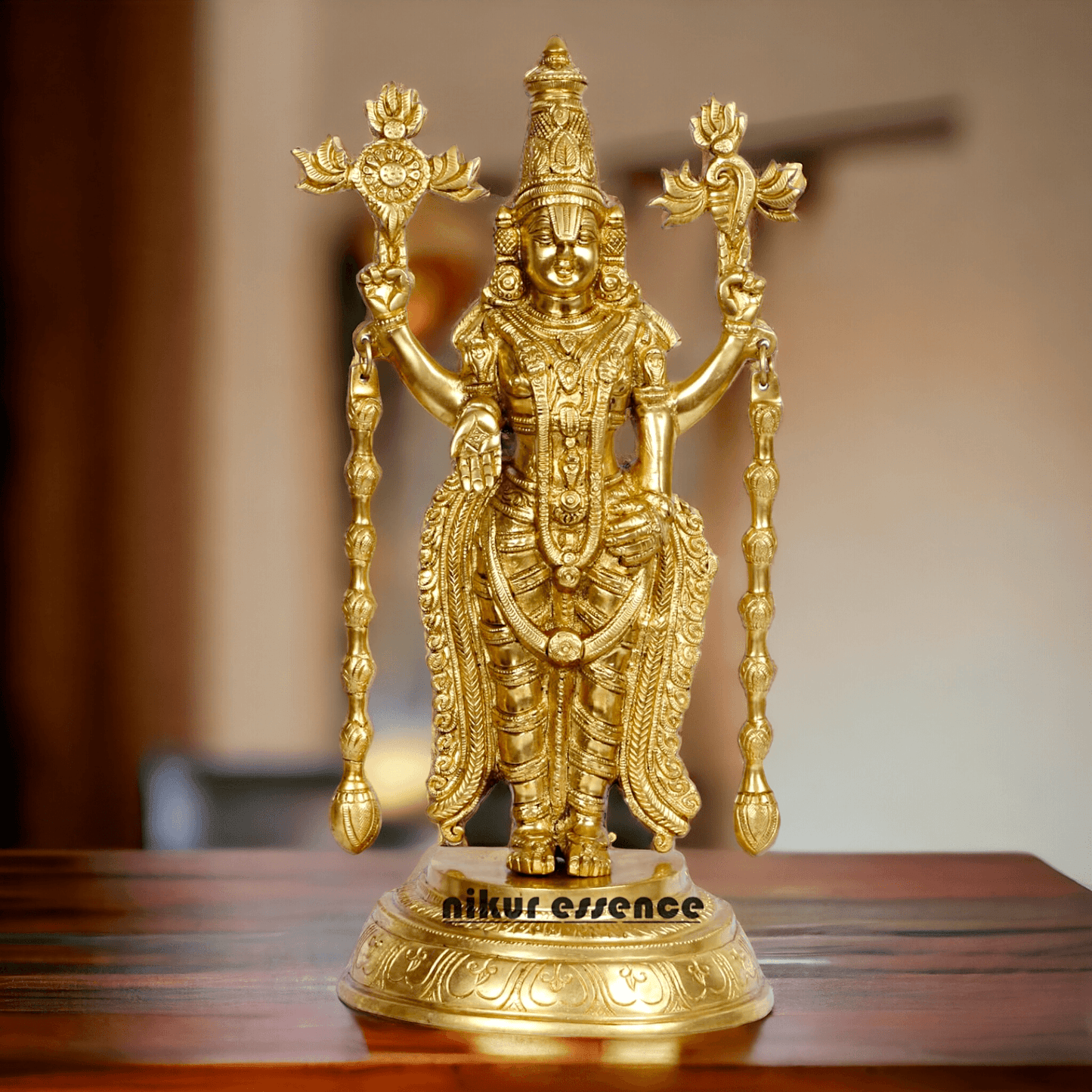 Brass Tirupati Balaji Venkateshwara Idol with Vishnu Chakra Namah Shank - Spiritual Hindu Home Décor and Worship Statue Nikuressence