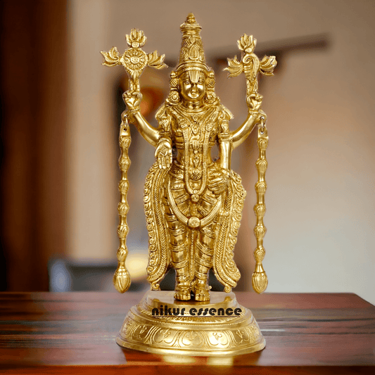 Brass Tirupati Balaji Venkateshwara Idol with Vishnu Chakra Namah Shank - Spiritual Hindu Home Décor and Worship Statue Nikuressence