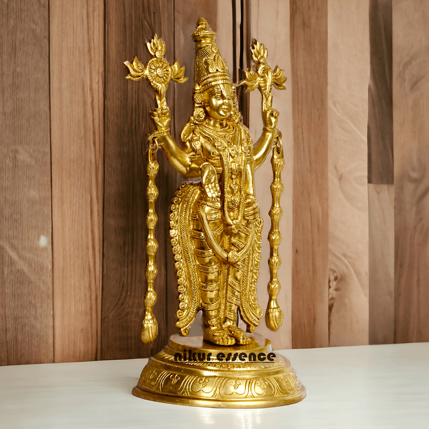 Brass Tirupati Balaji Venkateshwara Idol with Vishnu Chakra Namah Shank - Spiritual Hindu Home Décor and Worship Statue Nikuressence