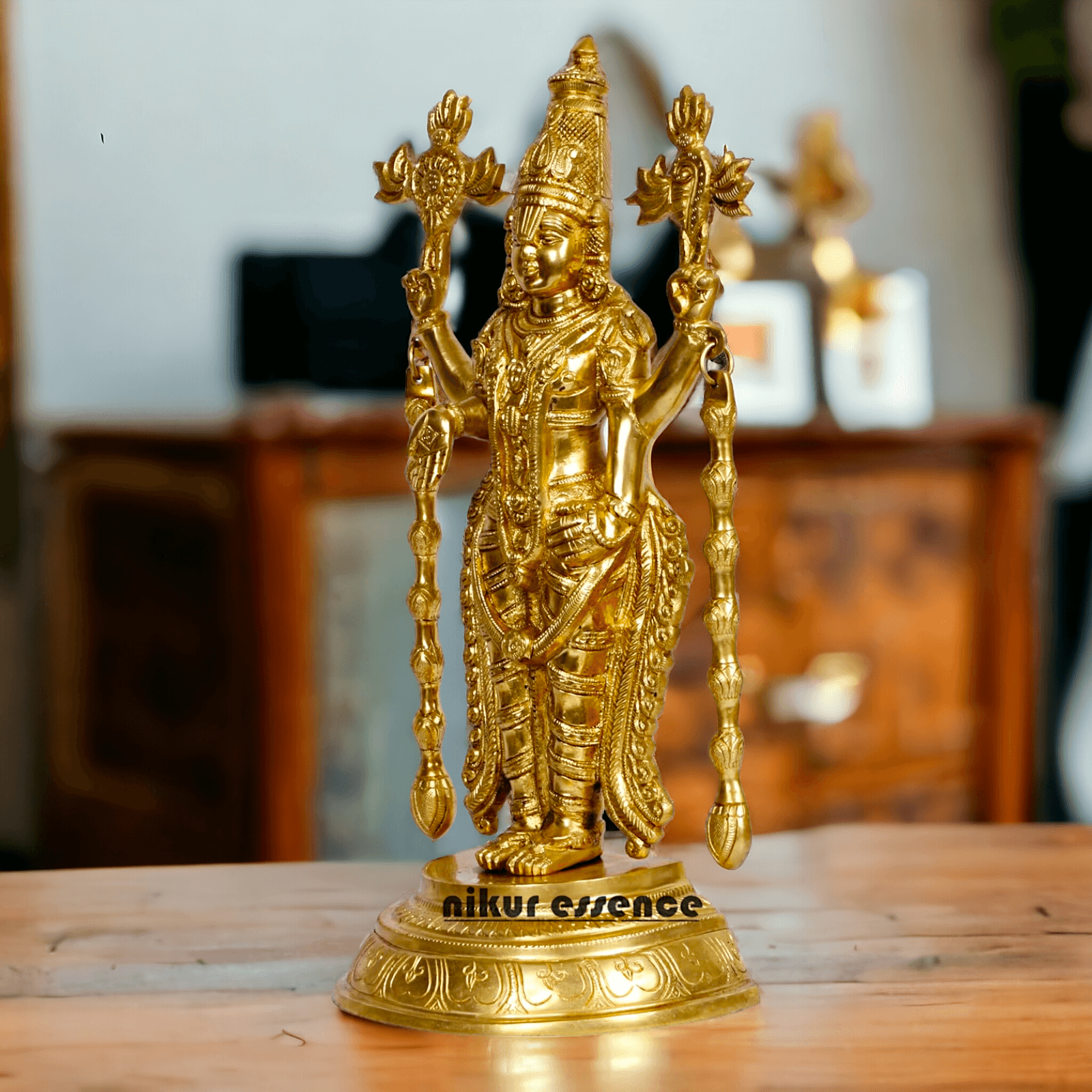 Brass Tirupati Balaji Venkateshwara Idol with Vishnu Chakra Namah Shank - Spiritual Hindu Home Décor and Worship Statue Nikuressence