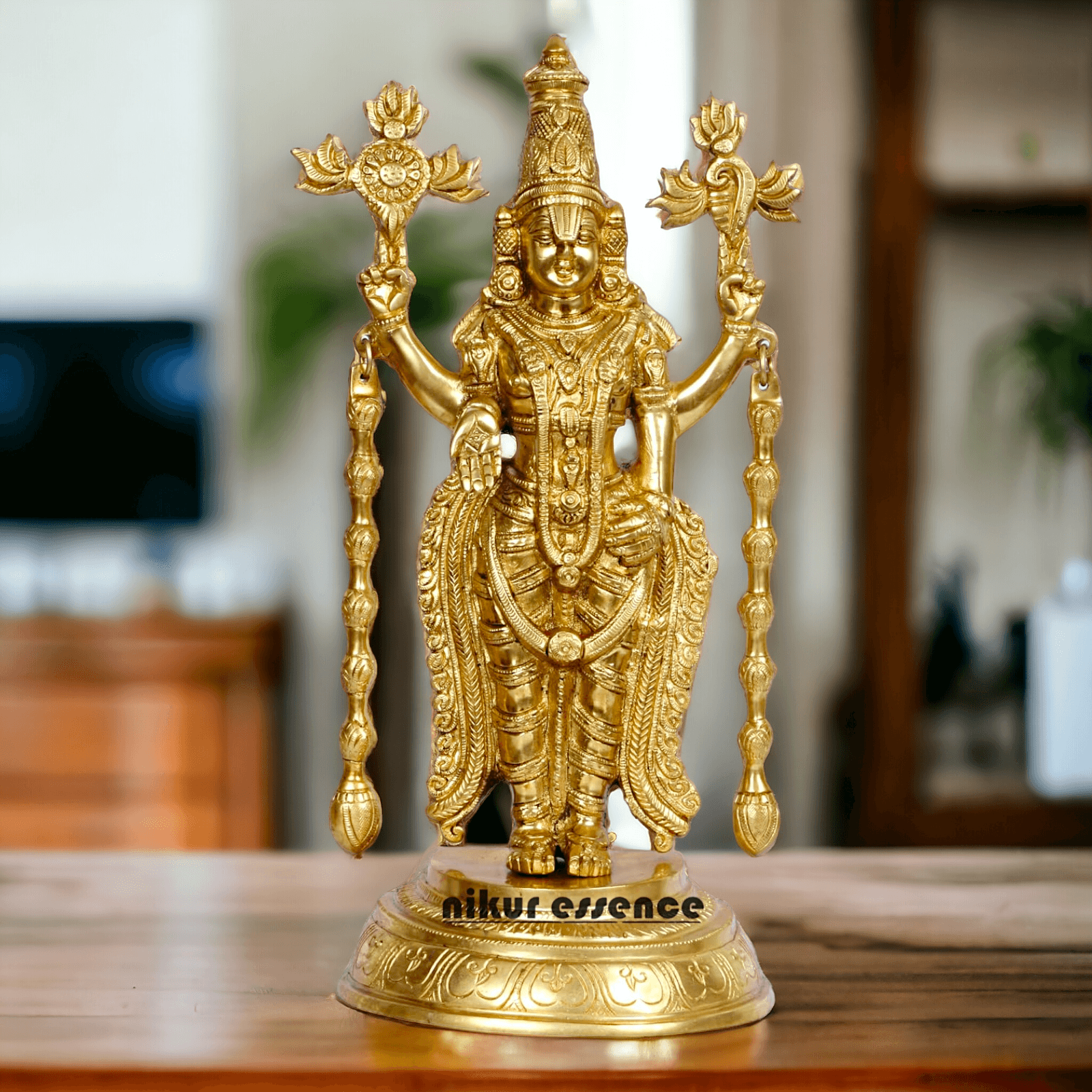 Brass Tirupati Balaji Venkateshwara Idol with Vishnu Chakra Namah Shank - Spiritual Hindu Home Décor and Worship Statue Nikuressence