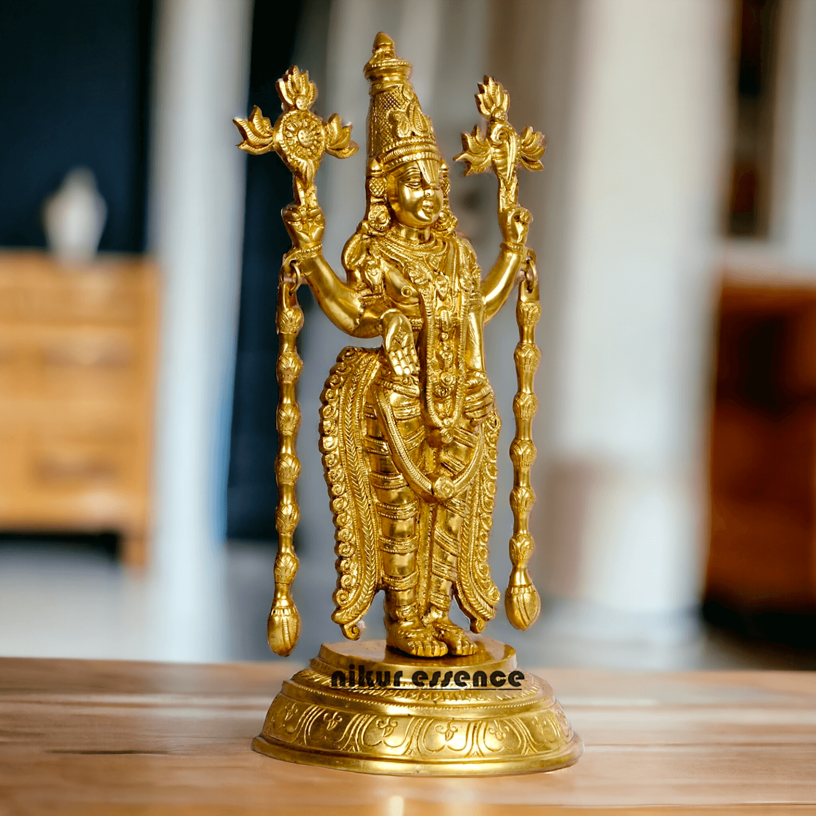 Brass Tirupati Balaji Venkateshwara Idol with Vishnu Chakra Namah Shank - Spiritual Hindu Home Décor and Worship Statue Nikuressence