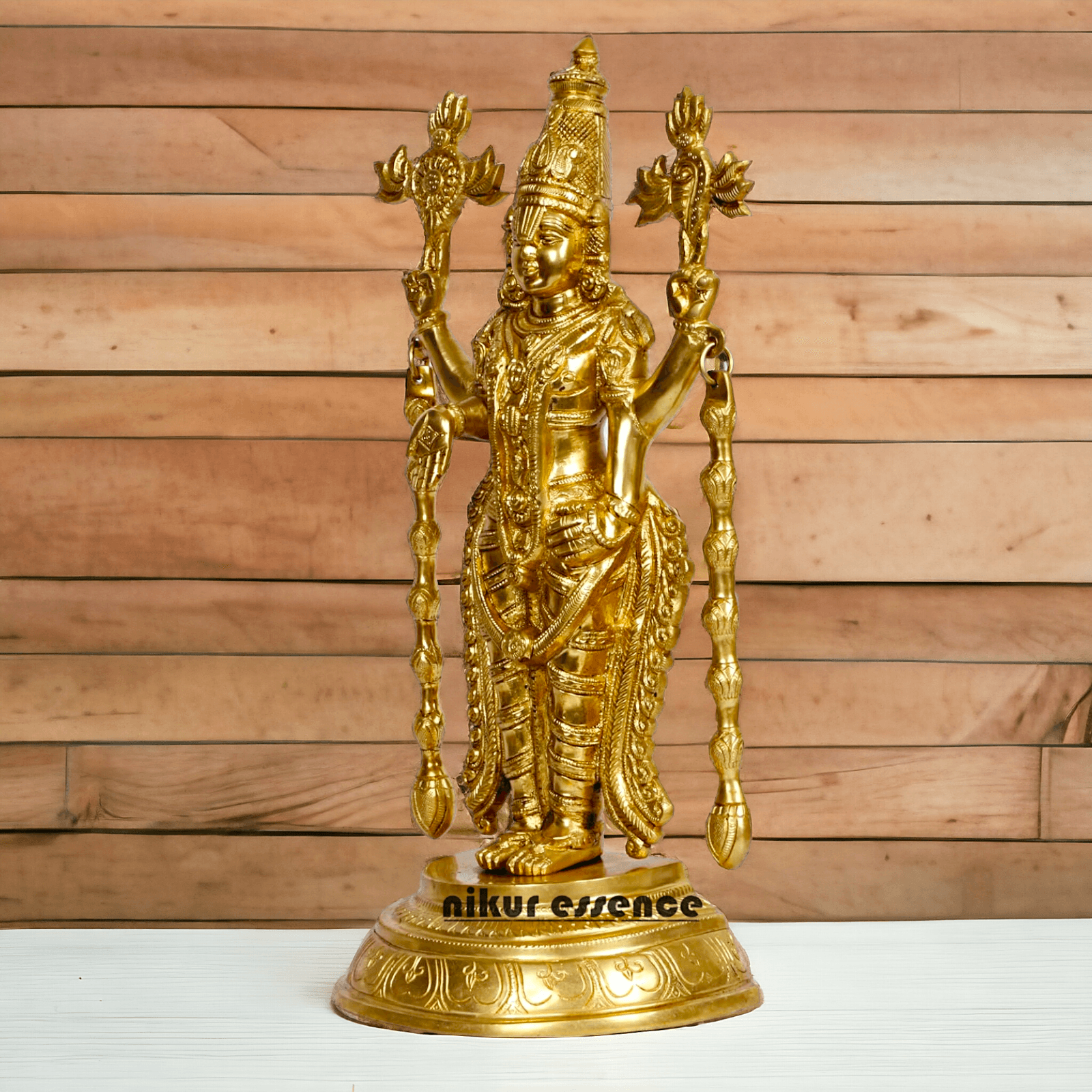Brass Tirupati Balaji Venkateshwara Idol with Vishnu Chakra Namah Shank - Spiritual Hindu Home Décor and Worship Statue Nikuressence
