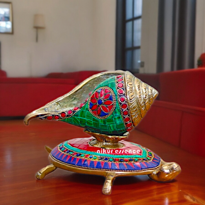 Online Brass Tortoise Stand Shank with stone work by Nikur Essence - 8 Inch Nikuressence