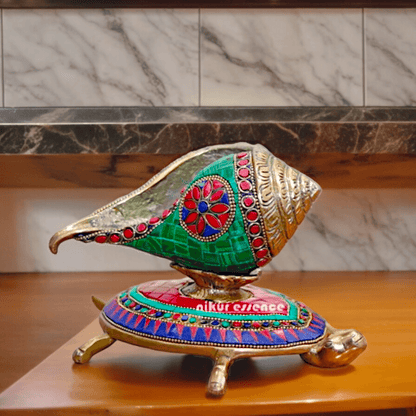 Online Brass Tortoise Stand Shank with stone work by Nikur Essence - 8 Inch Nikuressence