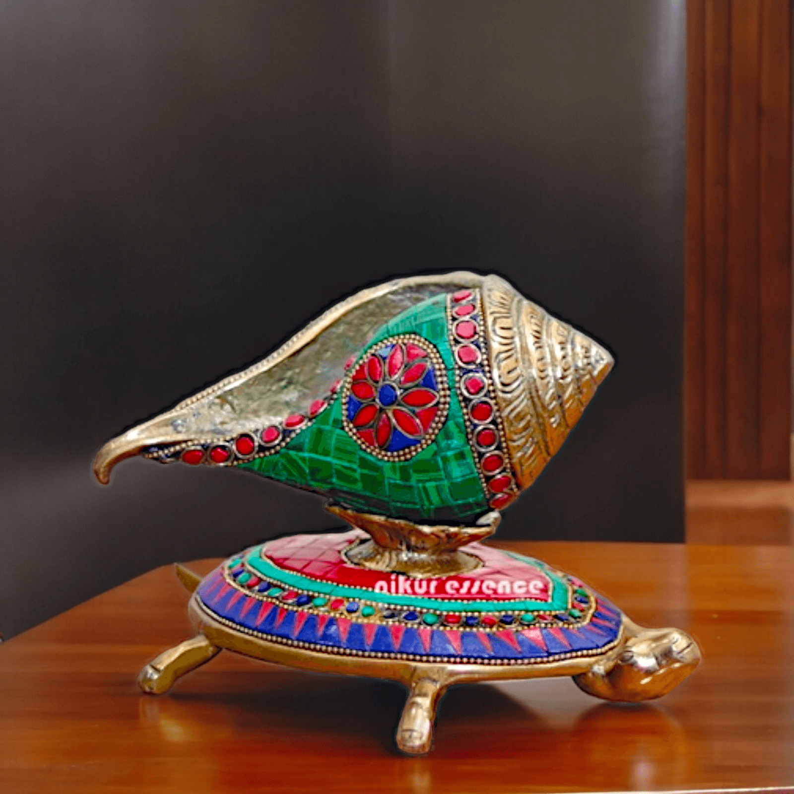 Online Brass Tortoise Stand Shank with stone work by Nikur Essence - 8 Inch Nikuressence