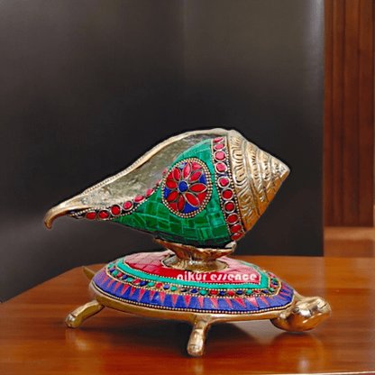 Online Brass Tortoise Stand Shank with stone work by Nikur Essence - 8 Inch Nikuressence