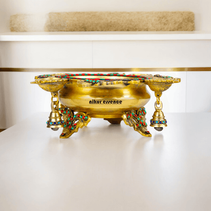 Online Buy Brass Urli Ethnic Traditional Bowl Vessel with Four Diyas – Handcrafted Decorative Centerpiece Nikuressence