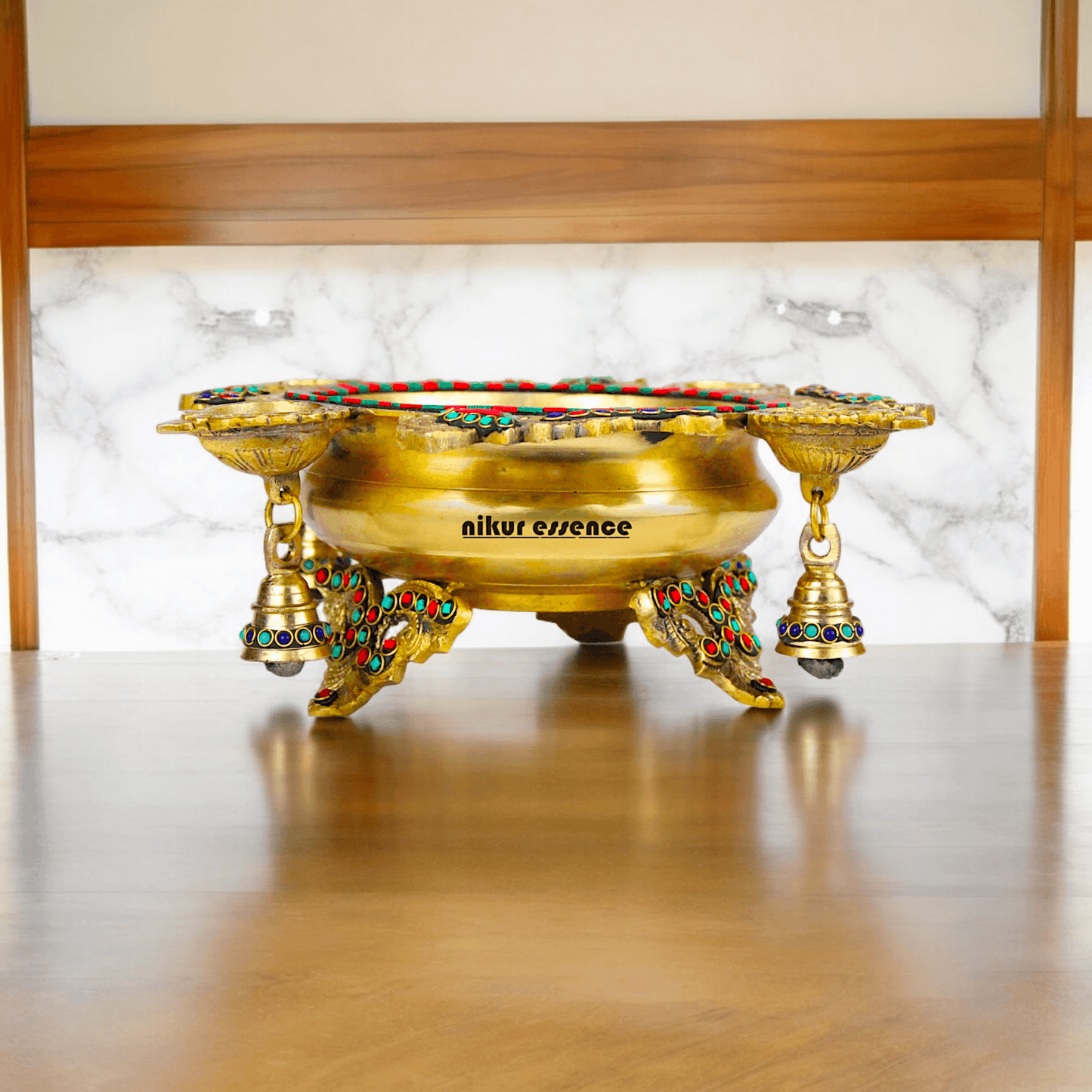 Online Buy Brass Urli Ethnic Traditional Bowl Vessel with Four Diyas – Handcrafted Decorative Centerpiece Nikuressence