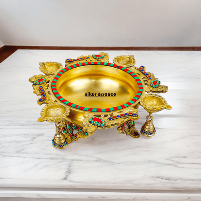 Online Buy Brass Urli Ethnic Traditional Bowl Vessel with Four Diyas – Handcrafted Decorative Centerpiece Nikuressence