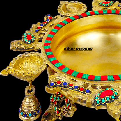 Online Buy Brass Urli Ethnic Traditional Bowl Vessel with Four Diyas – Handcrafted Decorative Centerpiece Nikuressence