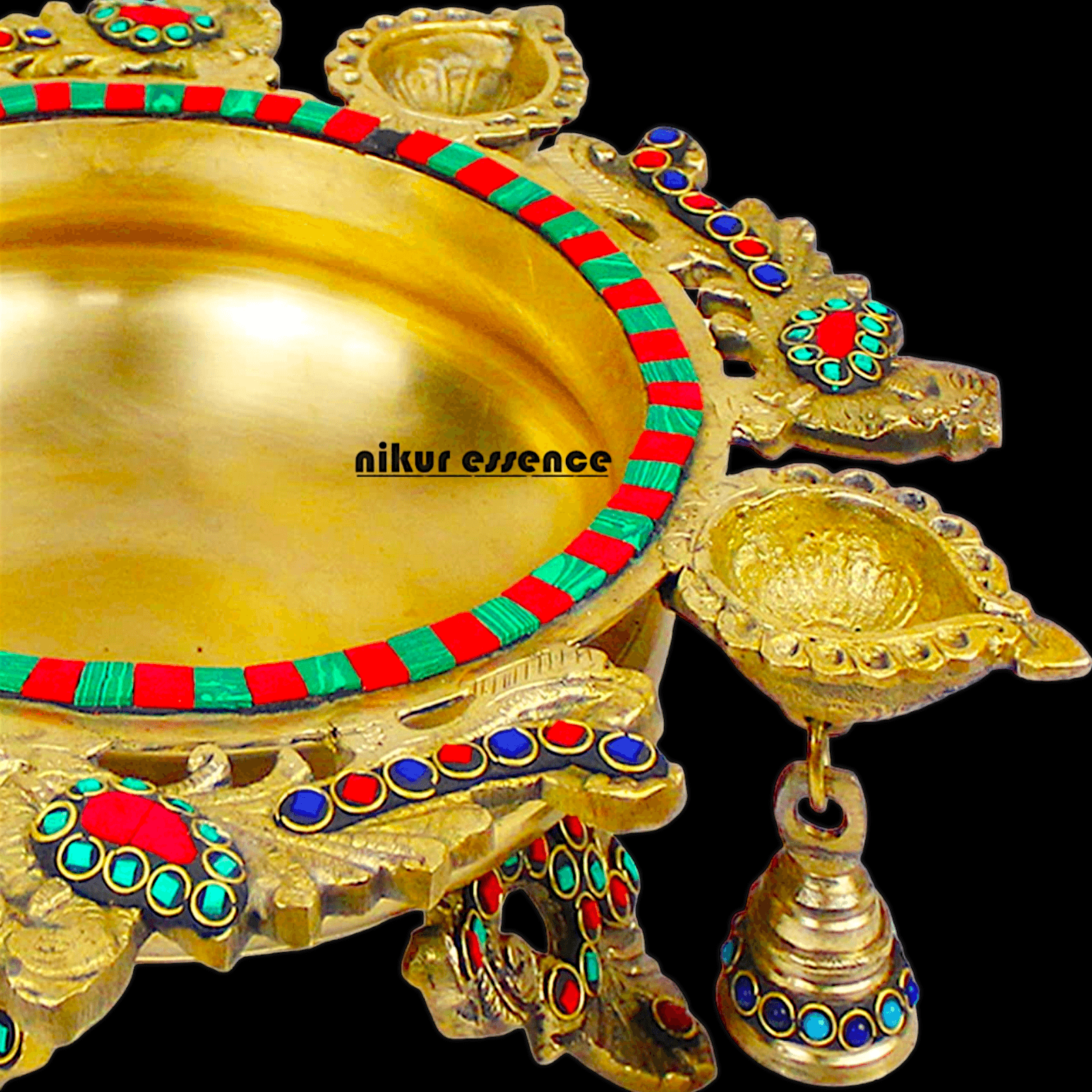 Online Buy Brass Urli Ethnic Traditional Bowl Vessel with Four Diyas – Handcrafted Decorative Centerpiece Nikuressence