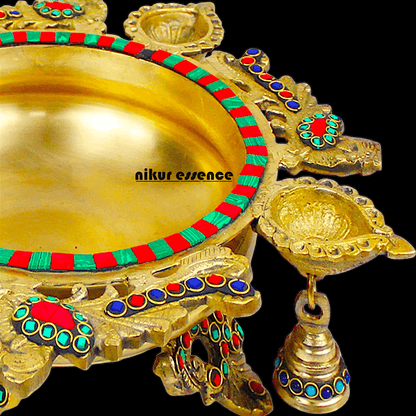 Online Buy Brass Urli Ethnic Traditional Bowl Vessel with Four Diyas – Handcrafted Decorative Centerpiece Nikuressence