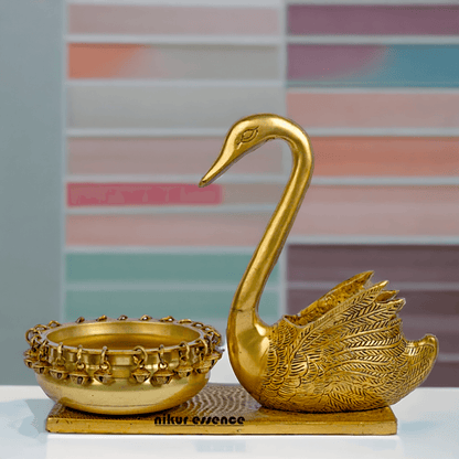 Buy Brass Urli in Swan Decor Bowl Featuring Decorative Bells – 11 Inches Nikuressence