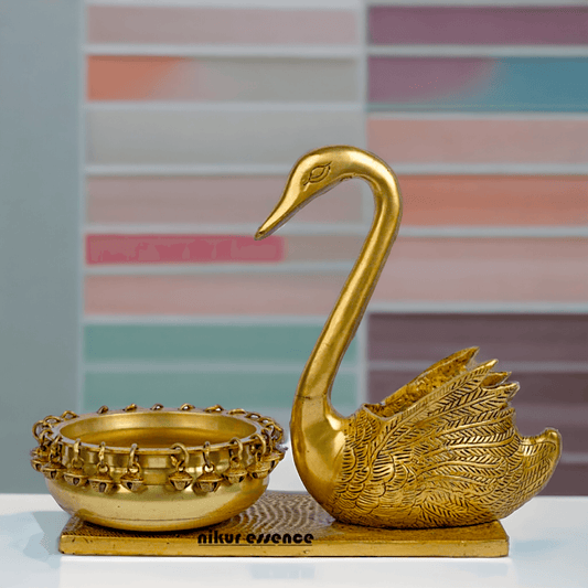 Buy Brass Urli in Swan Decor Bowl Featuring Decorative Bells – 11 Inches Nikuressence