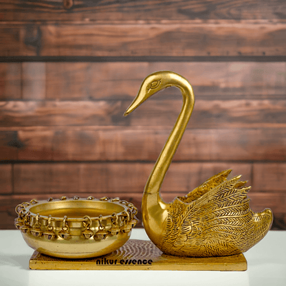 Buy Brass Urli in Swan Decor Bowl Featuring Decorative Bells – 11 Inches Nikuressence