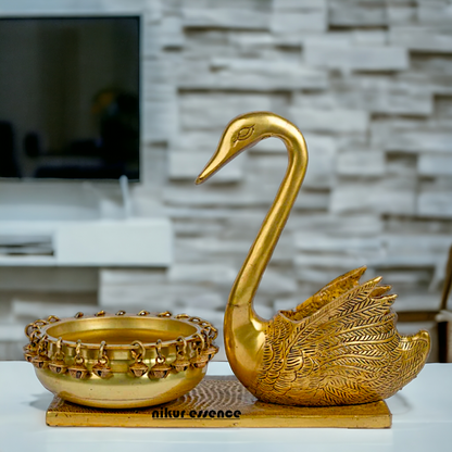 Buy Brass Urli in Swan Decor Bowl Featuring Decorative Bells – 11 Inches Nikuressence