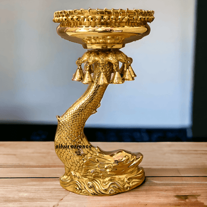 Buy urli stand Brassl on Fish Stand with Intricately Designed Hanging Bells and Ghungroos - Perfect for Traditional Decor and Festive Occasions Nikuressence