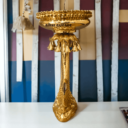 Buy urli stand Brassl on Fish Stand with Intricately Designed Hanging Bells and Ghungroos - Perfect for Traditional Decor and Festive Occasions Nikuressence