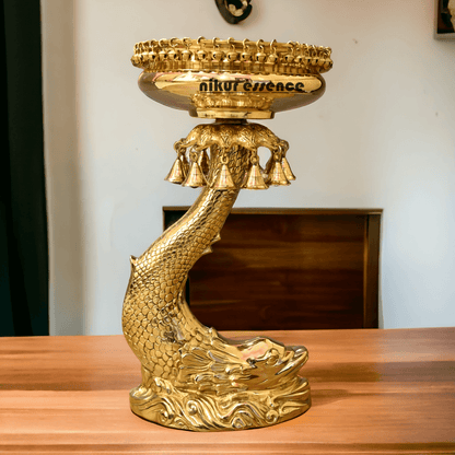 Buy urli stand Brassl on Fish Stand with Intricately Designed Hanging Bells and Ghungroos - Perfect for Traditional Decor and Festive Occasions Nikuressence