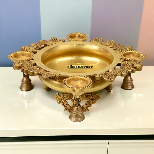 Solid Brass Urli with Bells goongru by Nikur Essence - 13 inches Nikuressence