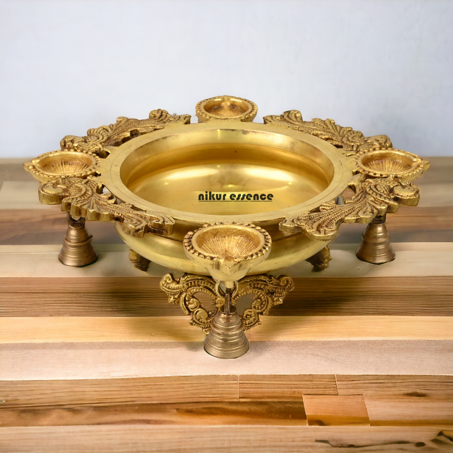 Solid Brass Urli with Bells goongru by Nikur Essence - 13 inches Nikuressence