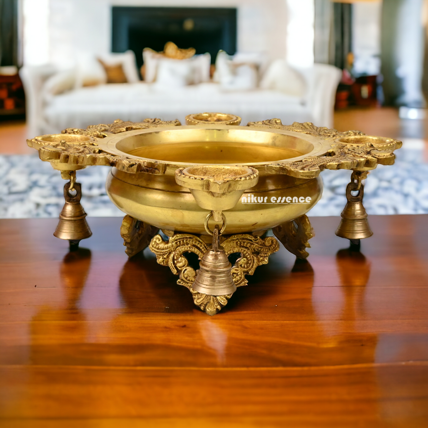 Solid Brass Urli with Bells goongru by Nikur Essence - 13 inches Nikuressence