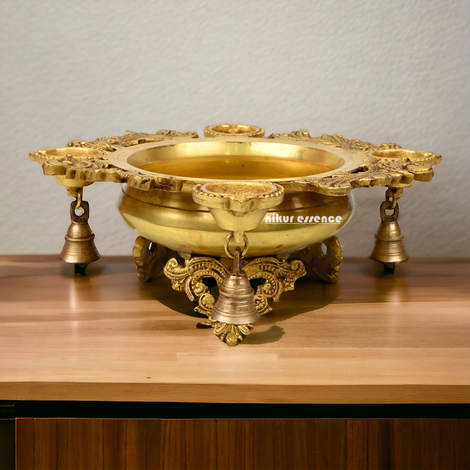 Solid Brass Urli with Bells goongru by Nikur Essence - 13 inches Nikuressence