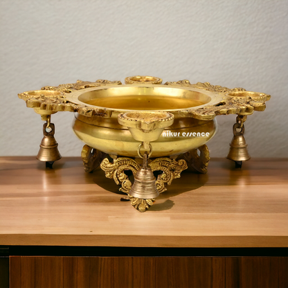 Solid Brass Urli with Bells goongru by Nikur Essence - 13 inches Nikuressence