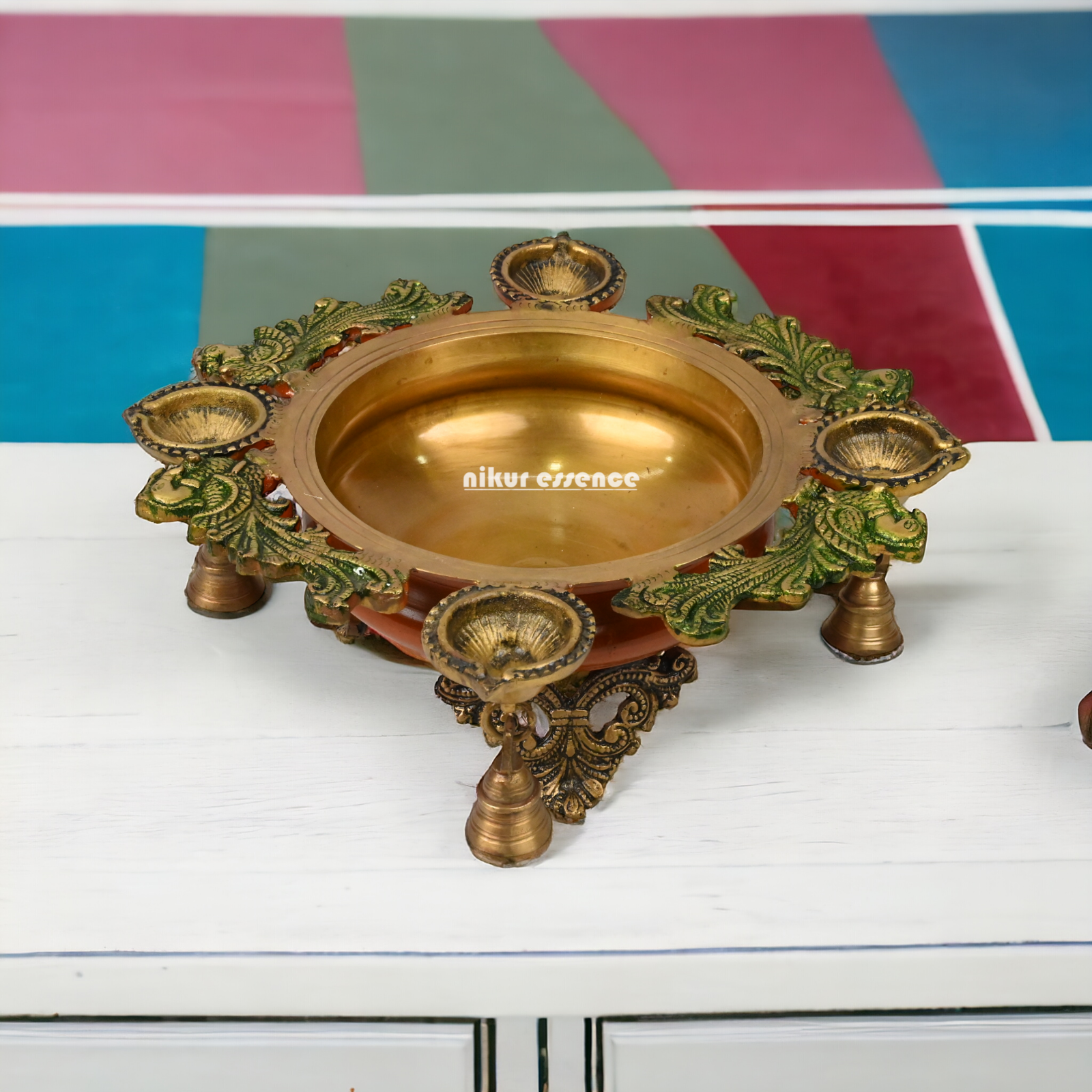 Buy Brass Urli with Bells by Nikur Essence - 34.5 cm Nikuressence