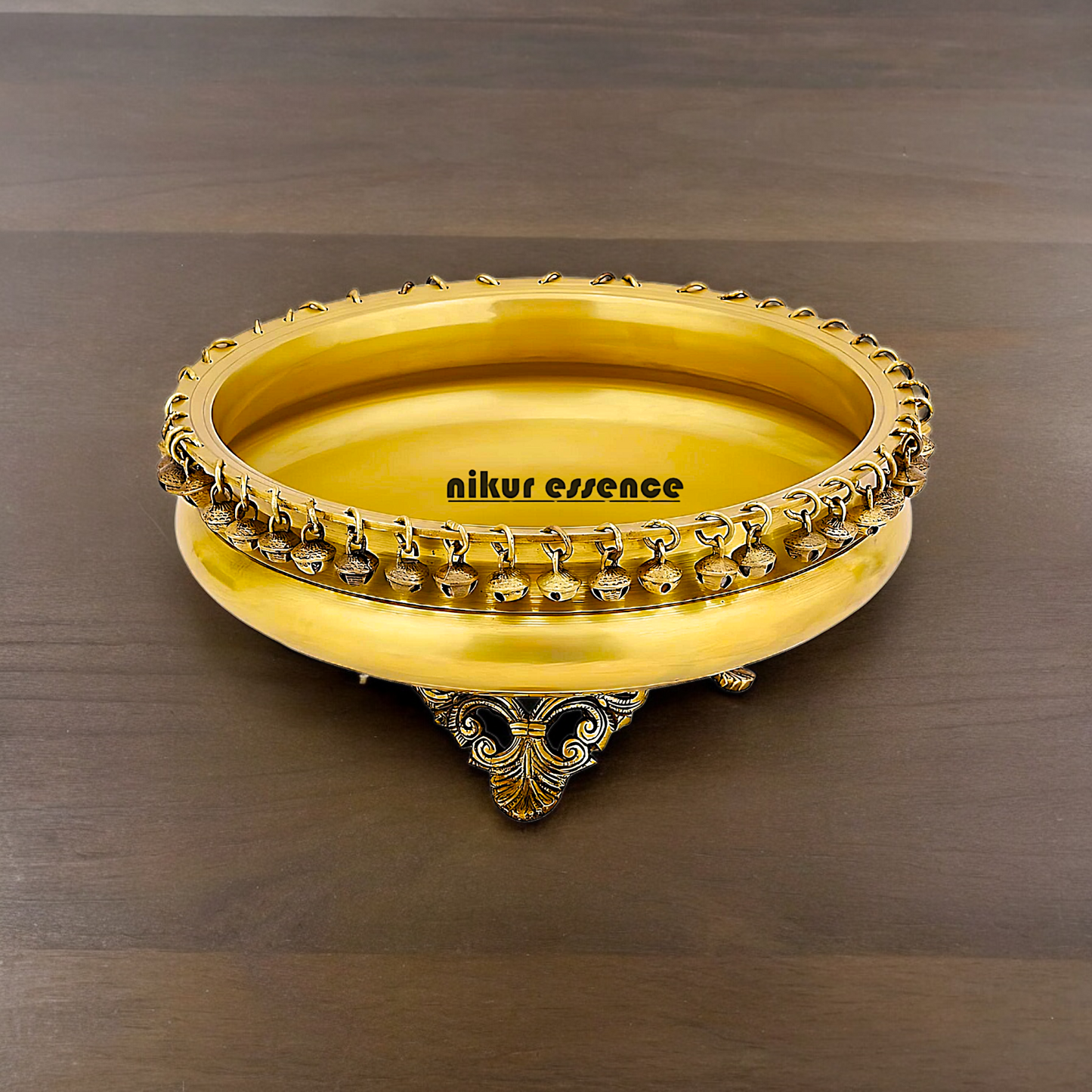 Buy Brass Round Urli with Hanging Bells Nikuressence