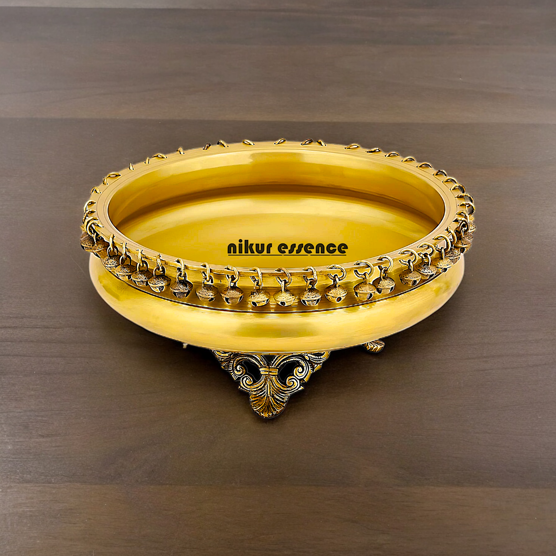 Buy Brass Round Urli with Hanging Bells Nikuressence