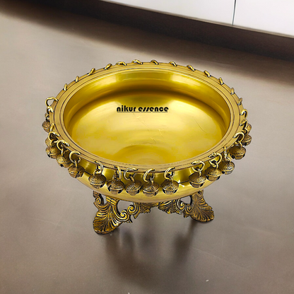 Buy Brass Round Urli with Hanging Bells Nikuressence