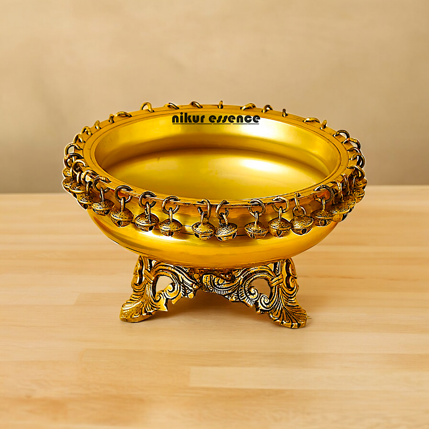 Buy Brass Round Urli with Hanging Bells Nikuressence
