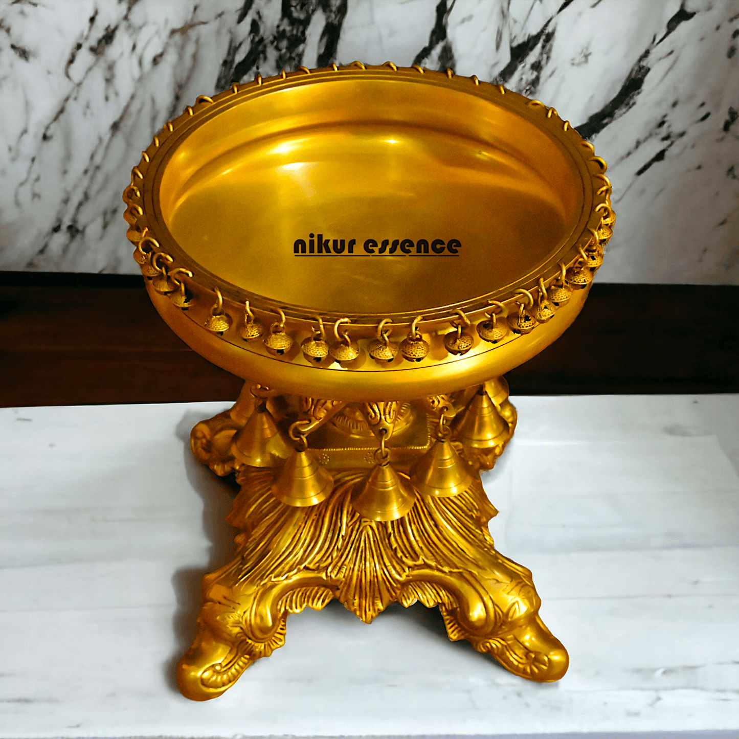 Brass Urli with Stand Traditional 15-Inch Decorative Bowl for Home, Office, and Religious Ceremonies | Nikur Essence Nikuressence