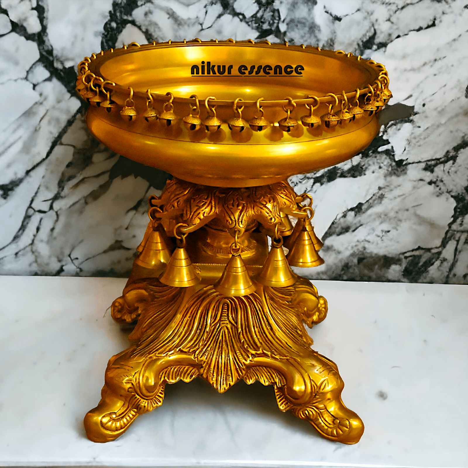 Brass Urli with Stand Traditional 15-Inch Decorative Bowl for Home, Office, and Religious Ceremonies | Nikur Essence Nikuressence