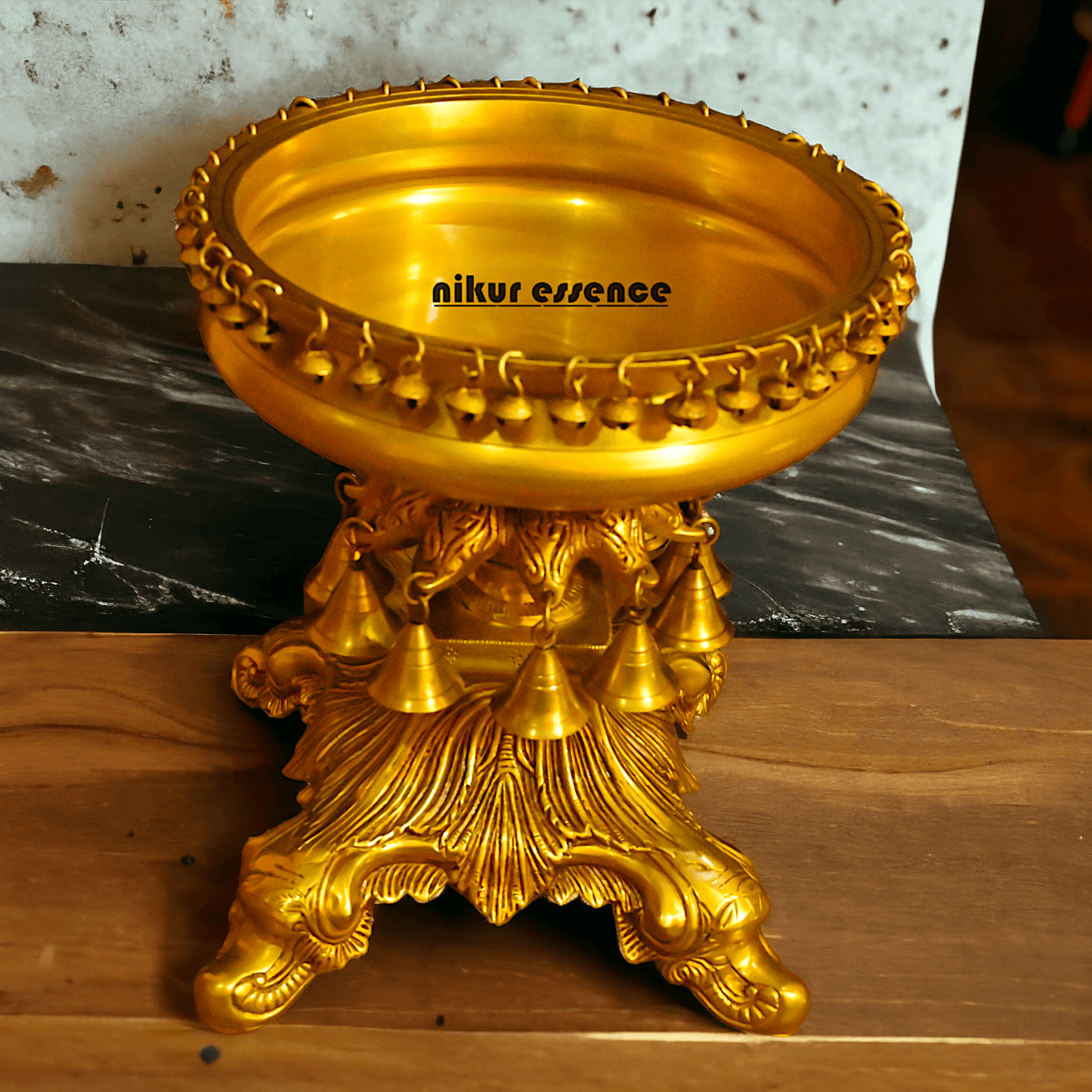 Brass Urli with Stand Traditional 15-Inch Decorative Bowl for Home, Office, and Religious Ceremonies | Nikur Essence Nikuressence