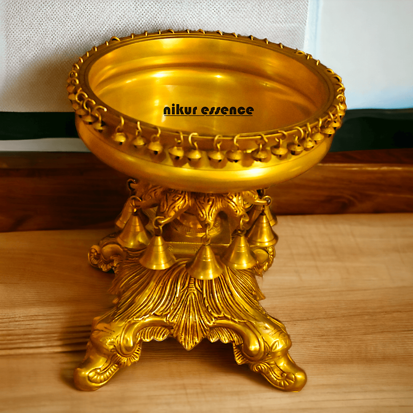 Brass Urli with Stand Traditional 15-Inch Decorative Bowl for Home, Office, and Religious Ceremonies | Nikur Essence Nikuressence